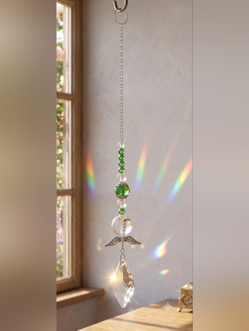 Green Glass Quartz Crystal Suncatcher